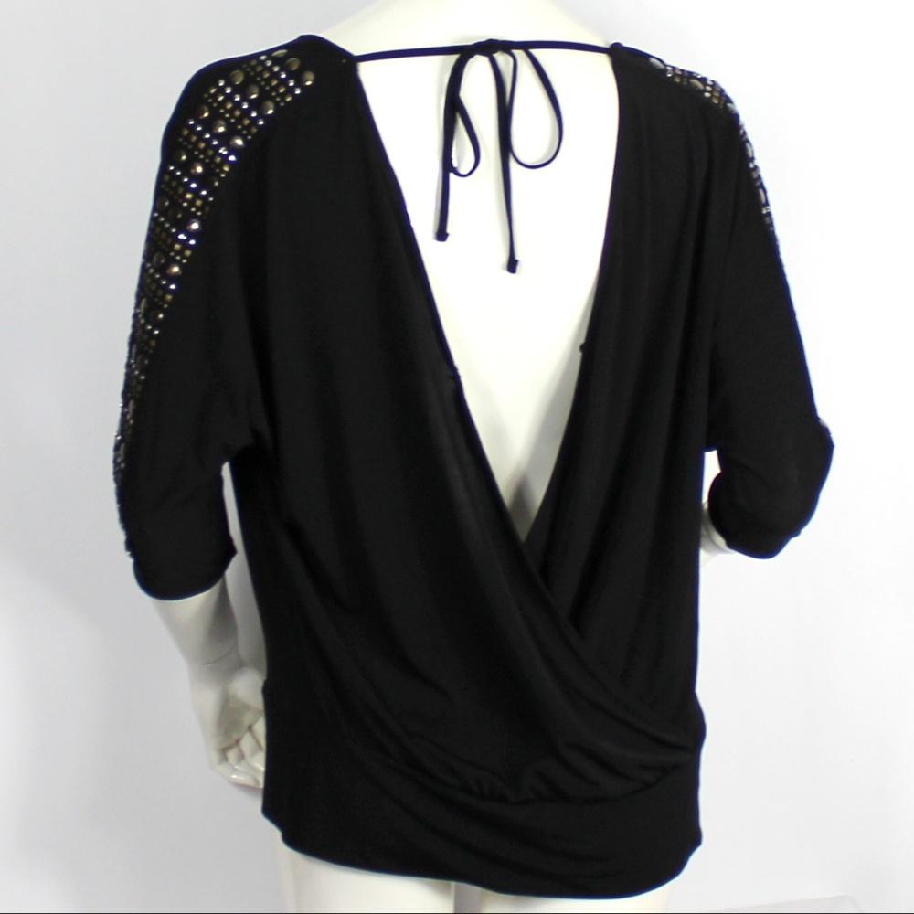 Rock & Republic Black Studded Dolman Open Tie Back